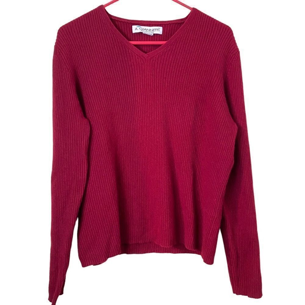 A. Giannetti Red 100% Cashmere V Neck Sweater Size L/XL